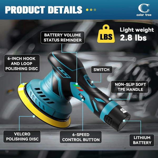 🚗✨ Pulidora Inalámbrica para Auto 12V con 6 Velocidades – Incluye 2 Baterías 2.0Ah + Kit de Accesorios