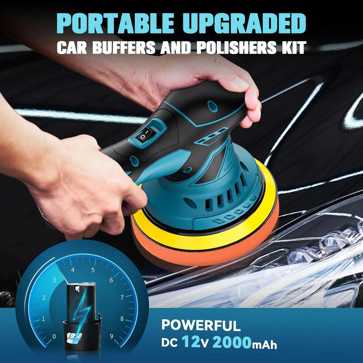🚗✨ Pulidora Inalámbrica para Auto 12V con 6 Velocidades – Incluye 2 Baterías 2.0Ah + Kit de Accesorios