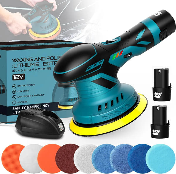 🚗✨ Pulidora Inalámbrica para Auto 12V con 6 Velocidades – Incluye 2 Baterías 2.0Ah + Kit de Accesorios