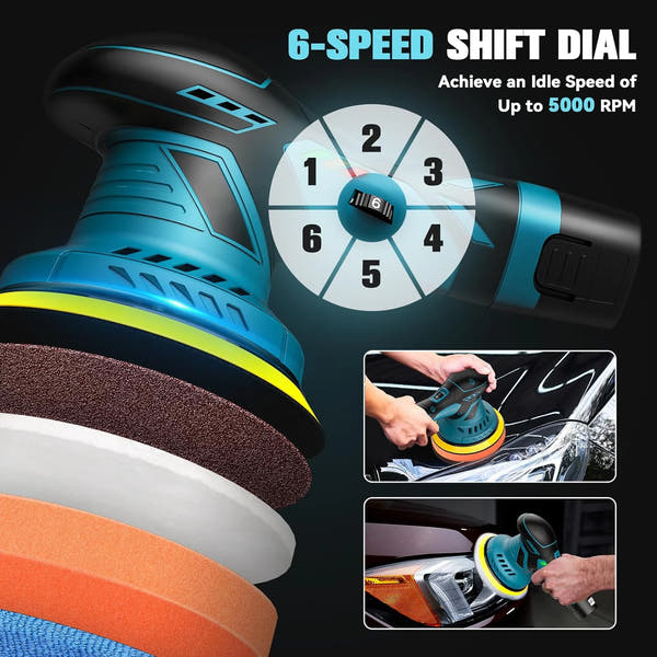 🚗✨ Pulidora Inalámbrica para Auto 12V con 6 Velocidades – Incluye 2 Baterías 2.0Ah + Kit de Accesorios