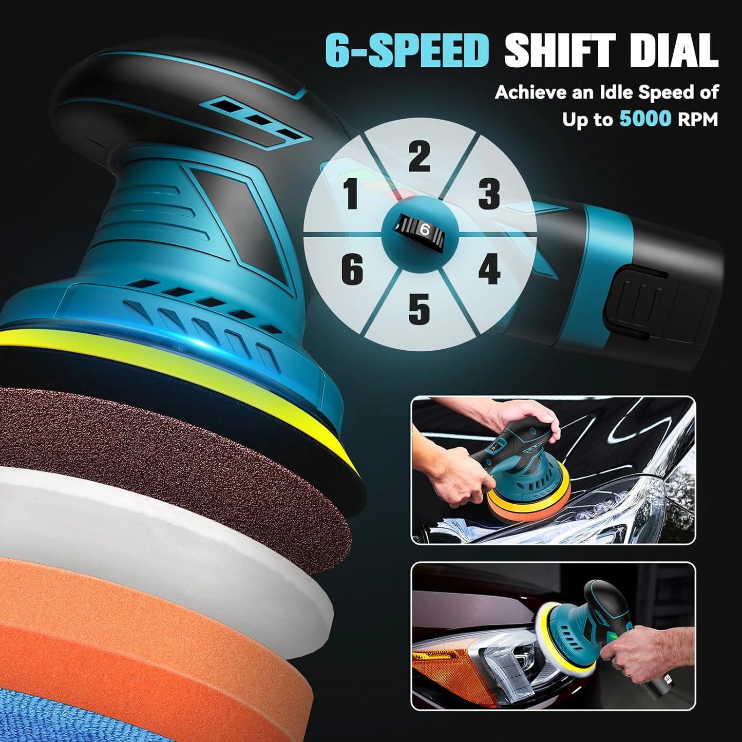 🚗✨ Pulidora Inalámbrica para Auto 12V con 6 Velocidades – Incluye 2 Baterías 2.0Ah + Kit de Accesorios