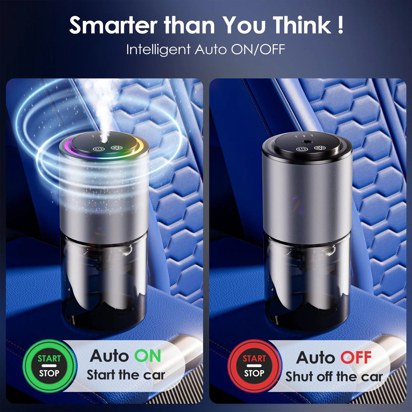 Difusor de Aroma para Coche Inteligente con Humidificador Recargable, Ambientador de Aceites Esenciales, 3 Niveles Ajustables, Luz LED Estrellada, Accesorio Interior para Automóvil, Perfume Montado, Purificador de Aire