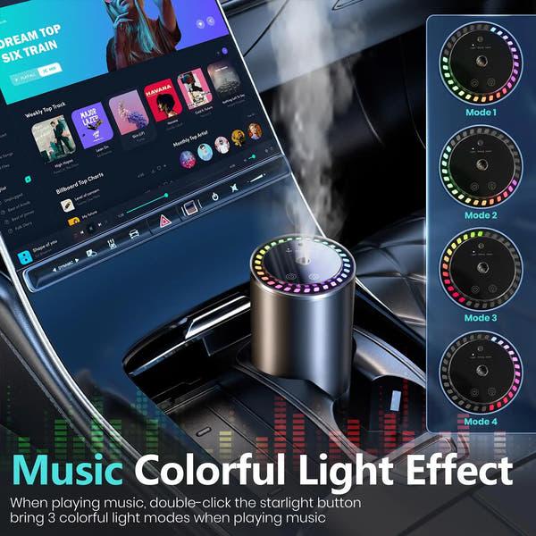 Difusor de Aroma para Coche Inteligente con Humidificador Recargable, Ambientador de Aceites Esenciales, 3 Niveles Ajustables, Luz LED Estrellada, Accesorio Interior para Automóvil, Perfume Montado, Purificador de Aire