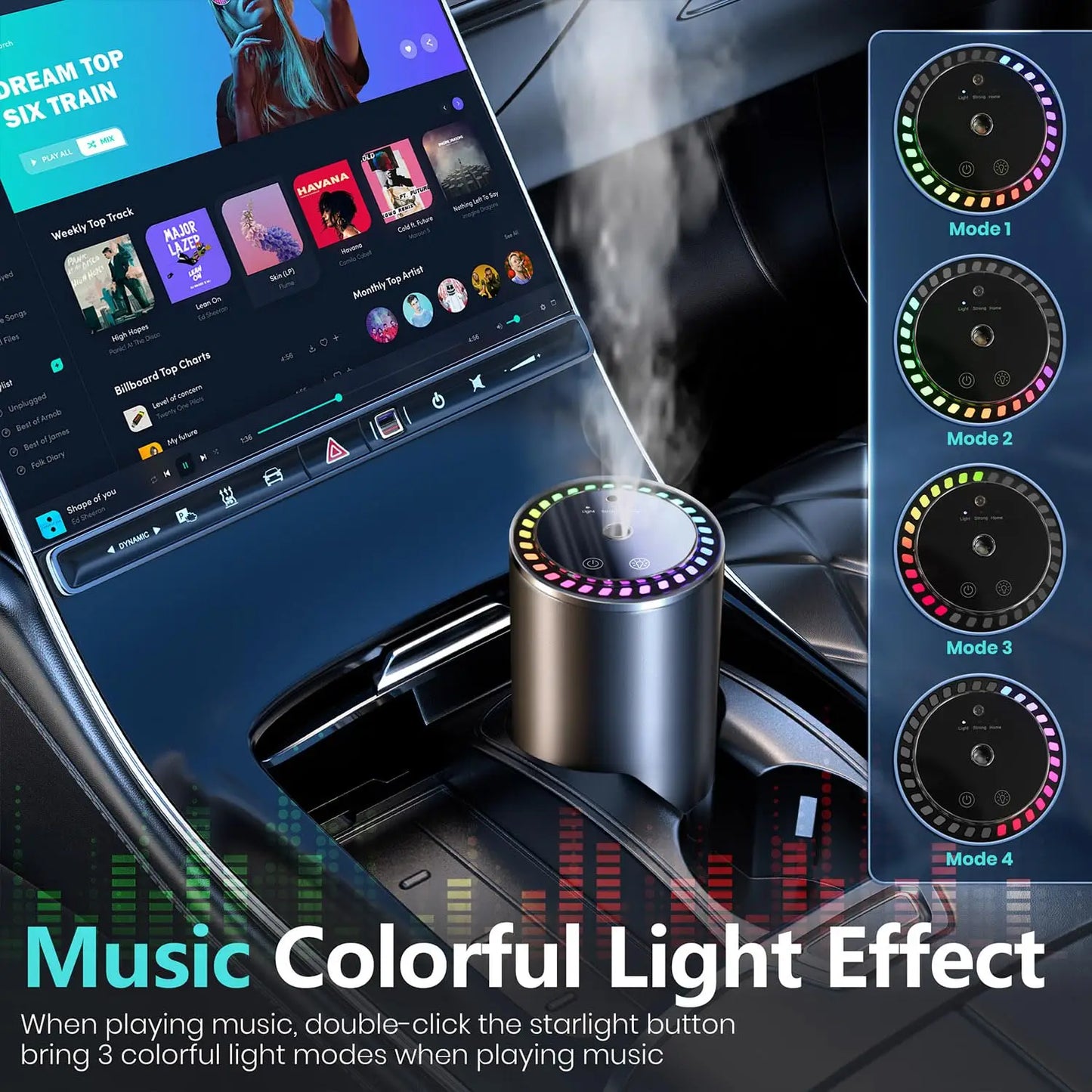 Difusor de Aroma para Coche Inteligente con Humidificador Recargable, Ambientador de Aceites Esenciales, 3 Niveles Ajustables, Luz LED Estrellada, Accesorio Interior para Automóvil, Perfume Montado, Purificador de Aire
