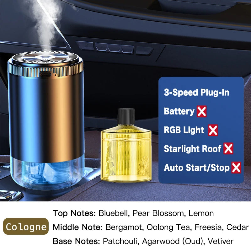 Difusor de Aroma para Coche Inteligente con Humidificador Recargable, Ambientador de Aceites Esenciales, 3 Niveles Ajustables, Luz LED Estrellada, Accesorio Interior para Automóvil, Perfume Montado, Purificador de Aire