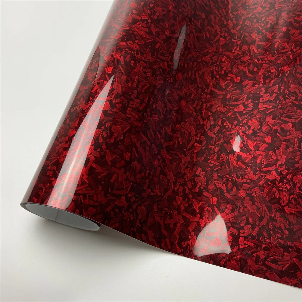 Envoltura de vinilo de fibra de carbono forjado con láser brillante, pegatina autoadhesiva para coche, película de carbono de vinilo brillante impermeable para calcomanía de coche