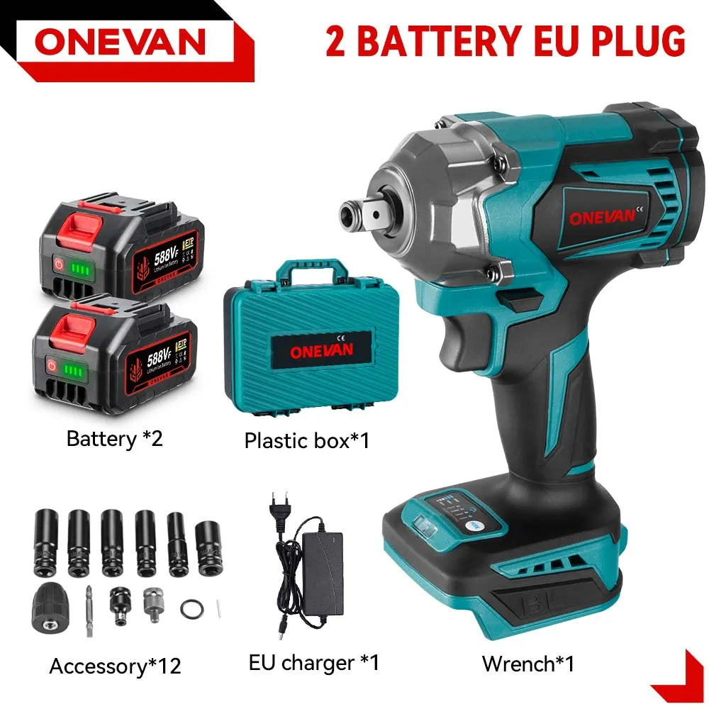 ONEVAN 18V Llave de Impacto Brushless – 1200 N·m, 8 Velocidades, con Luz LED