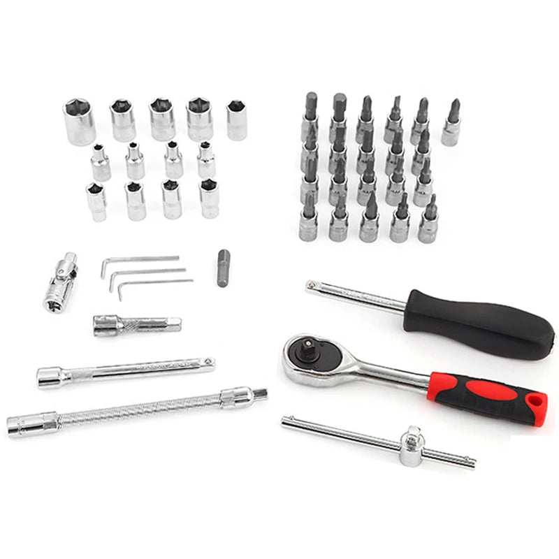 Kit de herramientas para reparación de automóviles de 46 piezas, juego de dados de 1/4 de pulgada, conjunto de llaves de carraca y torque, conjunto de reparación de autos, herramienta para mecánico