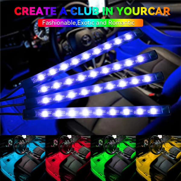 Neón 36 48 72 LED luz ambiental para pies Interior de coche Control remoto inalámbrico por aplicación de música lámpara decorativa de ambiente RGB automática