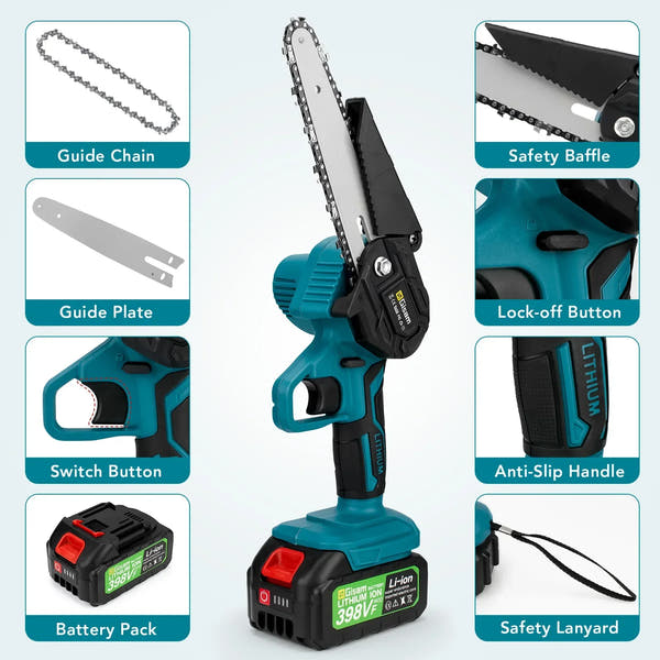 Mini Motosierra Inalámbrica 6” 18V con 2 Baterías | Corte Rápido y Portátil
