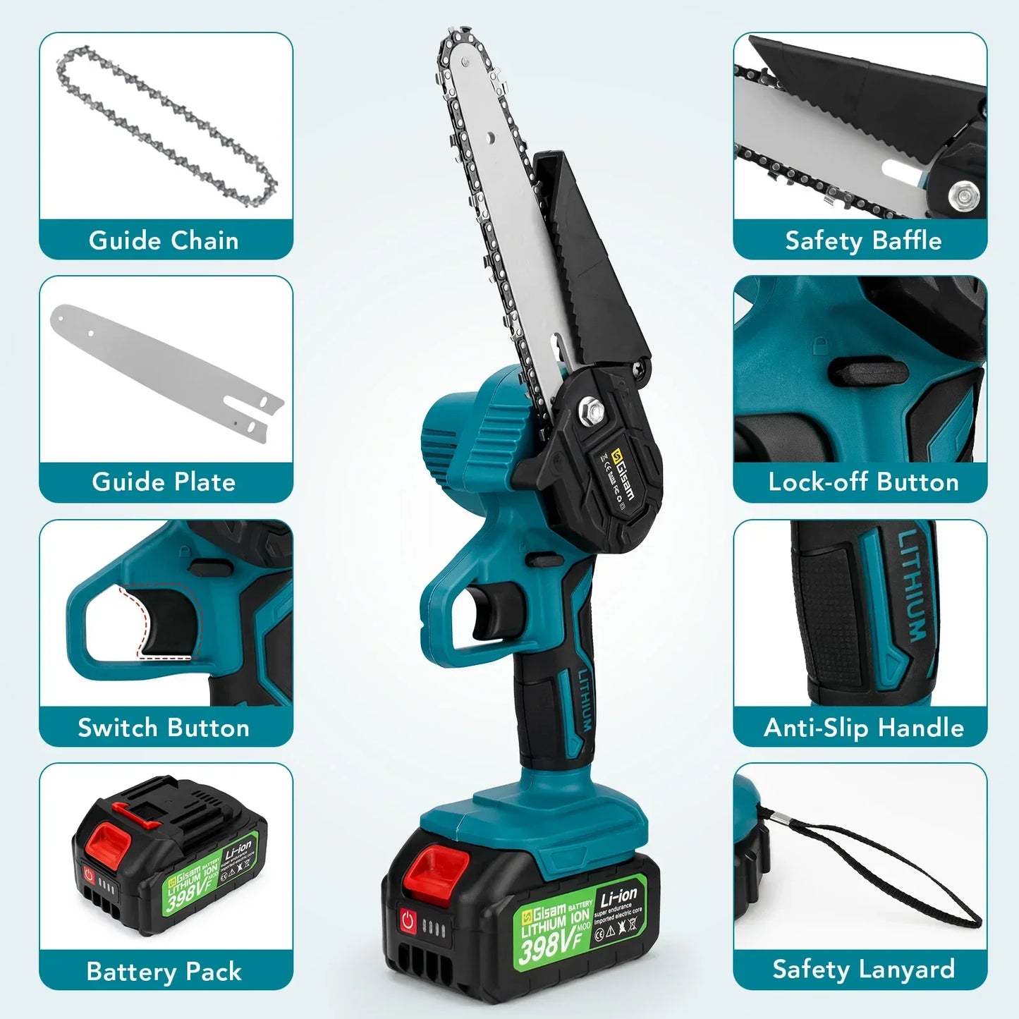 Mini Motosierra Inalámbrica 6” 18V con 2 Baterías | Corte Rápido y Portátil