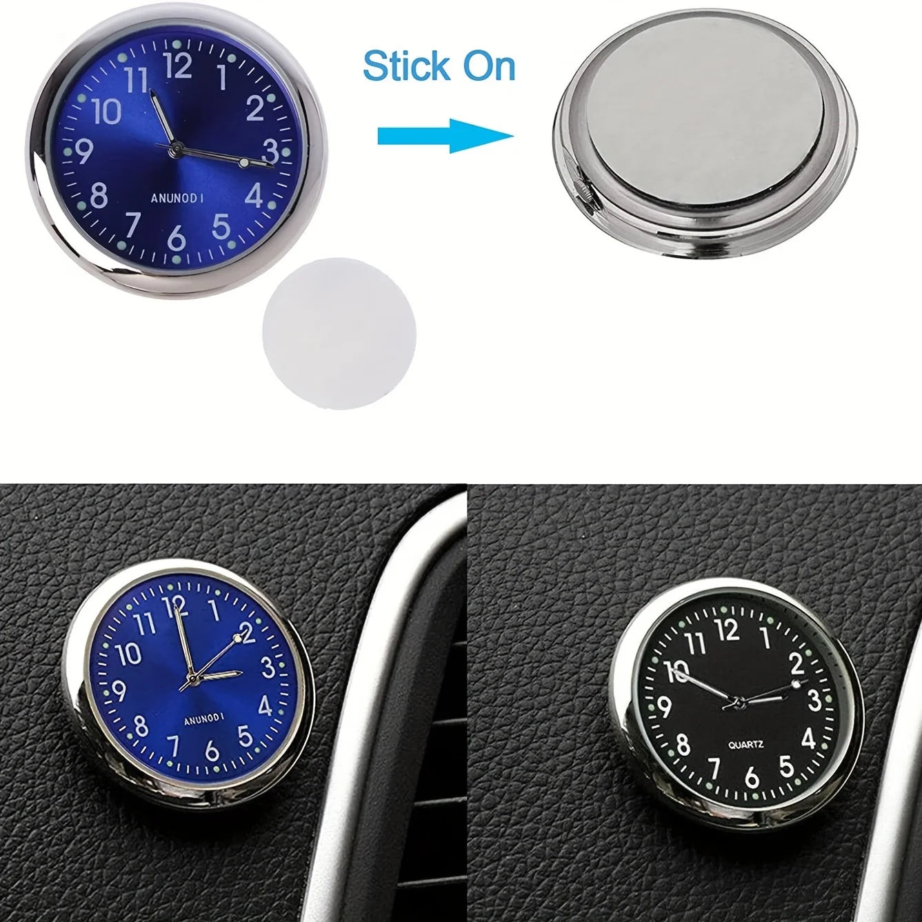 eloj decorativo brillante para coche, Mini reloj analógico de cuarzo para salpicadero de coche, reloj adhesivo para decoración exclusiva de coche, 1 ud.