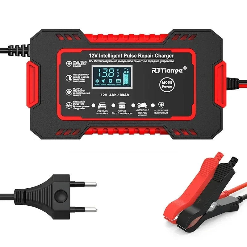 🔌 Cargador Inteligente de Batería 12V 6A con Pantalla LCD – EAFC | Reparación por Pulso para Autos y Motos