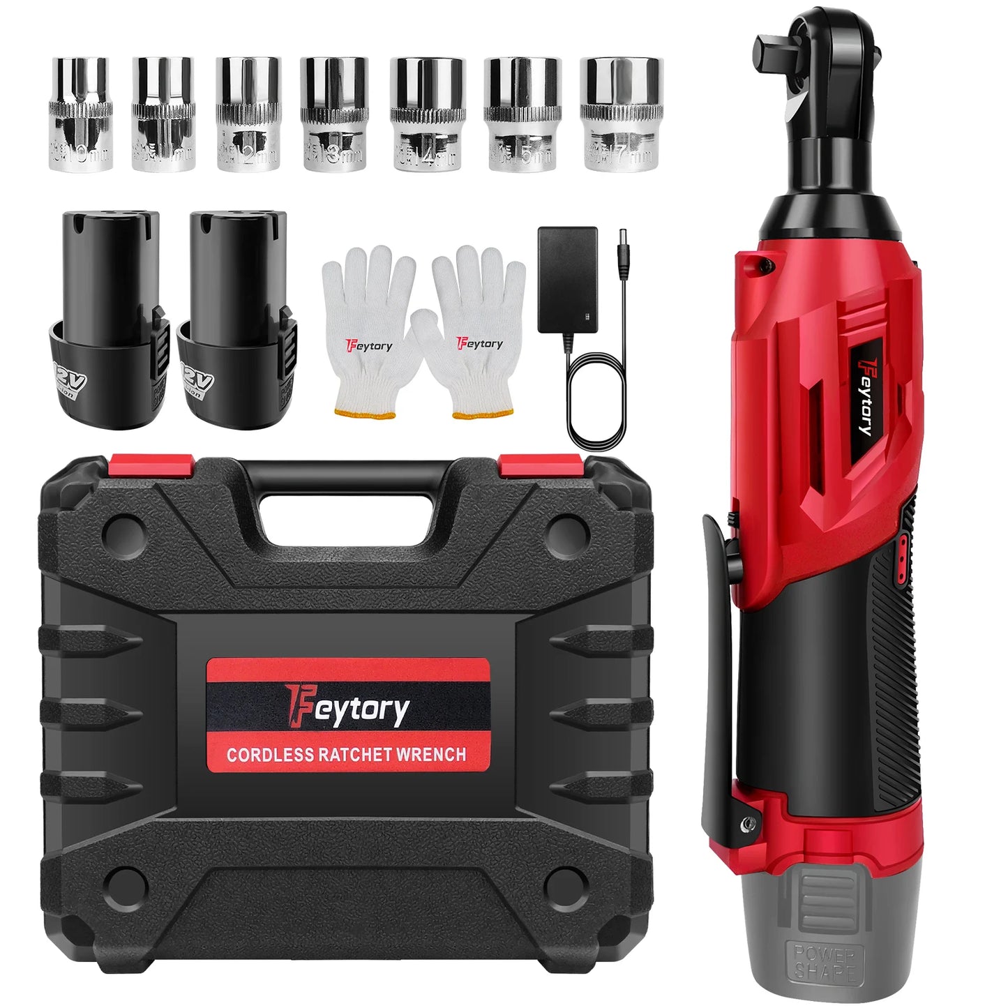 DayPlus Llave de Carraca Inalámbrica 12V Brushless – 200 N·m, 2 Baterías, Set de 7 Vasos (3/8”)