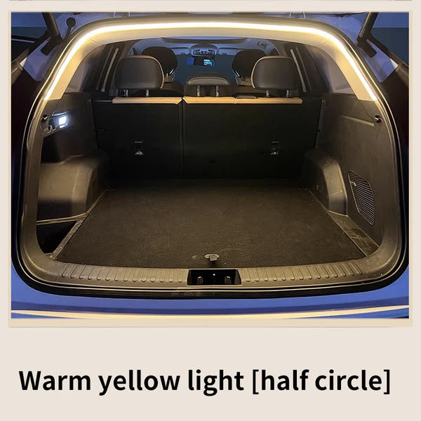 Iluminación de maletero de alto brillo para coche, luz ambiental, decoración interior, cableado LED, tira de luces para puerta trasera con detección automática sin cables