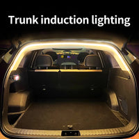 Iluminación de maletero de alto brillo para coche, luz ambiental, decoración interior, cableado LED, tira de luces para puerta trasera con detección automática sin cables