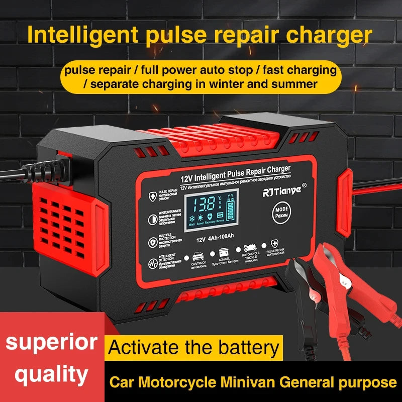 🔌 Cargador Inteligente de Batería 12V 6A con Pantalla LCD – EAFC | Reparación por Pulso para Autos y Motos