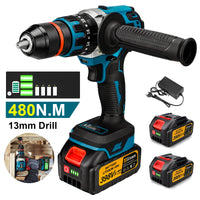 Gisam Taladro Inalámbrico 18V Brushless – Potente Taladro Percutor 3 en 1 con 480 N·m