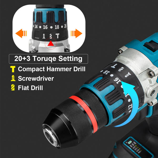 Gisam Taladro Inalámbrico 18V Brushless – Potente Taladro Percutor 3 en 1 con 480 N·m