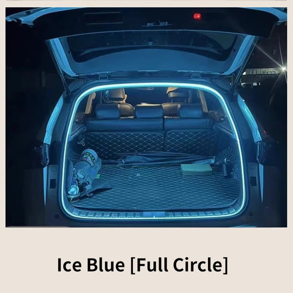 Iluminación de maletero de alto brillo para coche, luz ambiental, decoración interior, cableado LED, tira de luces para puerta trasera con detección automática sin cables