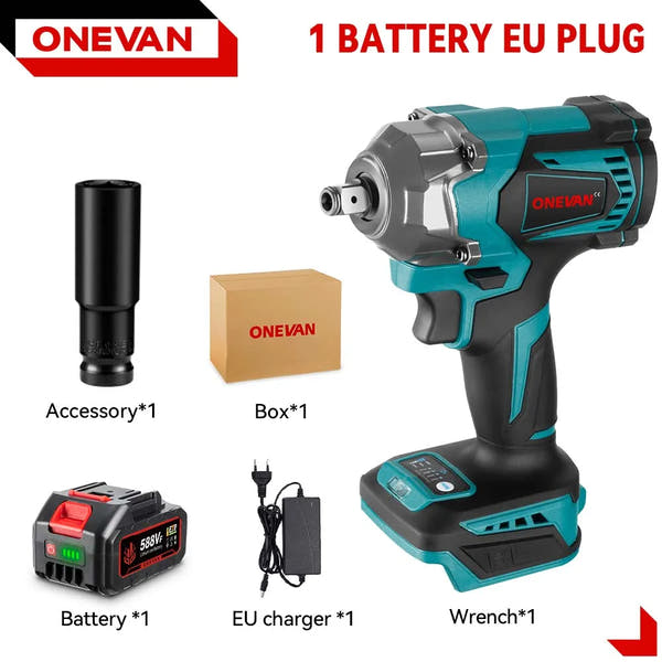 ONEVAN 18V Llave de Impacto Brushless – 1200 N·m, 8 Velocidades, con Luz LED