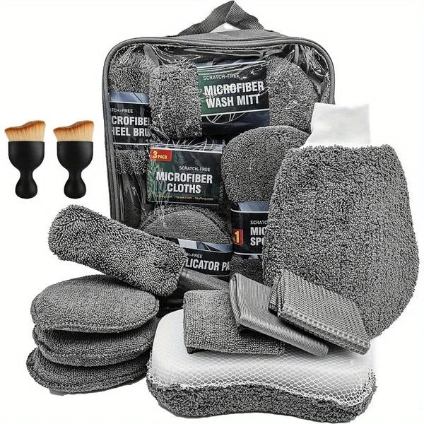 Kit de limpieza de automóviles de 11 piezas que incluye un cepillo para neumáticos, guantes de limpieza de microfibra, hace un excelente opción para limpieza de automóviles.