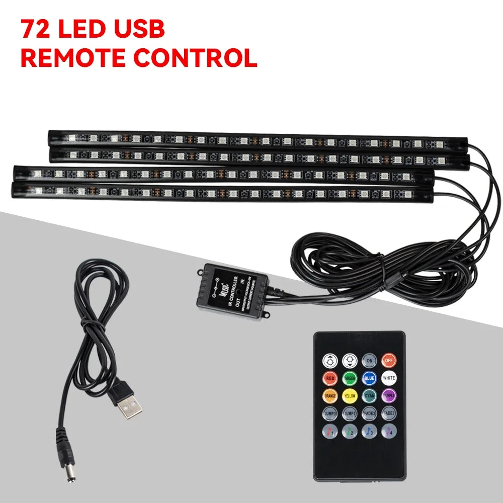 Neón 36 48 72 LED luz ambiental para pies Interior de coche Control remoto inalámbrico por aplicación de música lámpara decorativa de ambiente RGB automática