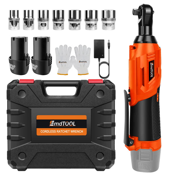 DayPlus Llave de Carraca Inalámbrica 12V Brushless – 200 N·m, 2 Baterías, Set de 7 Vasos (3/8”)
