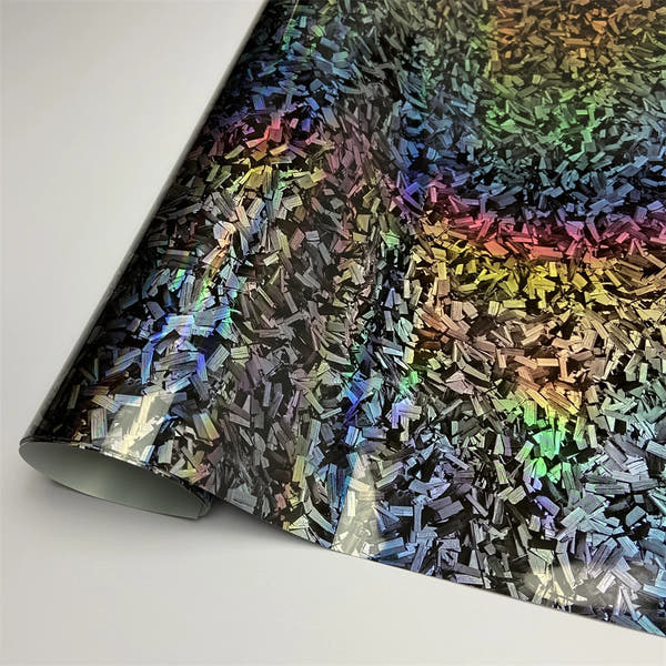 Envoltura de vinilo de fibra de carbono forjado con láser brillante, pegatina autoadhesiva para coche, película de carbono de vinilo brillante impermeable para calcomanía de coche