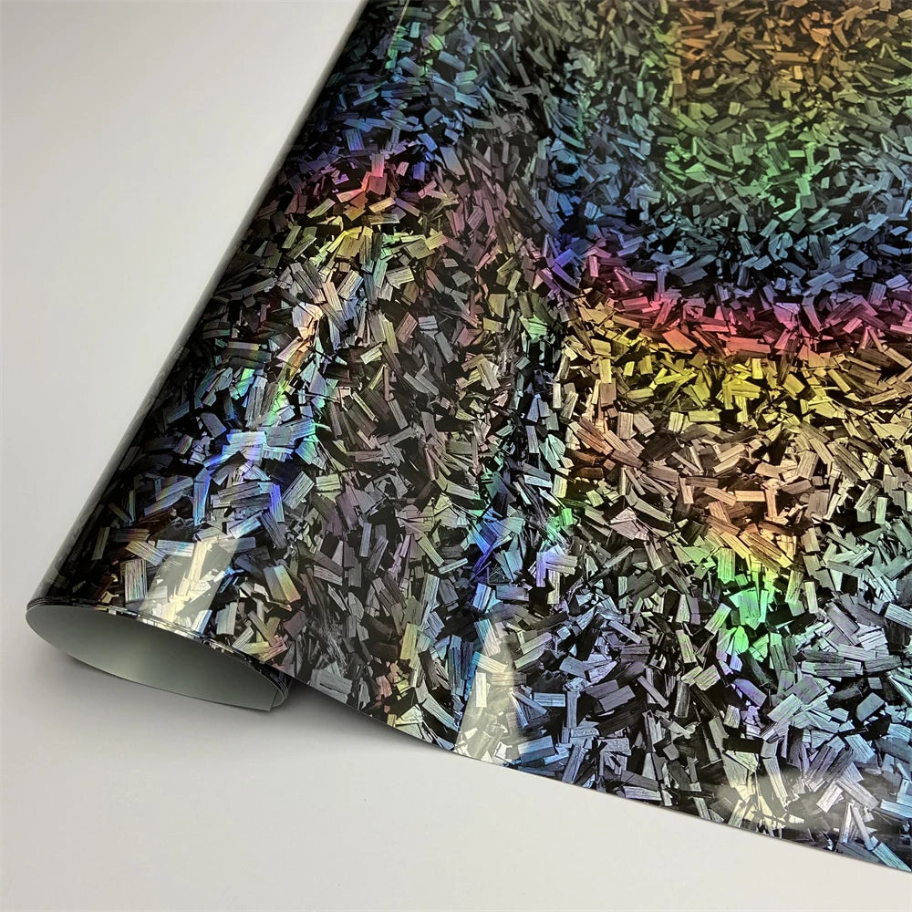 Envoltura de vinilo de fibra de carbono forjado con láser brillante, pegatina autoadhesiva para coche, película de carbono de vinilo brillante impermeable para calcomanía de coche