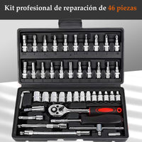 Kit de herramientas para reparación de automóviles de 46 piezas, juego de dados de 1/4 de pulgada, conjunto de llaves de carraca y torque, conjunto de reparación de autos, herramienta para mecánico