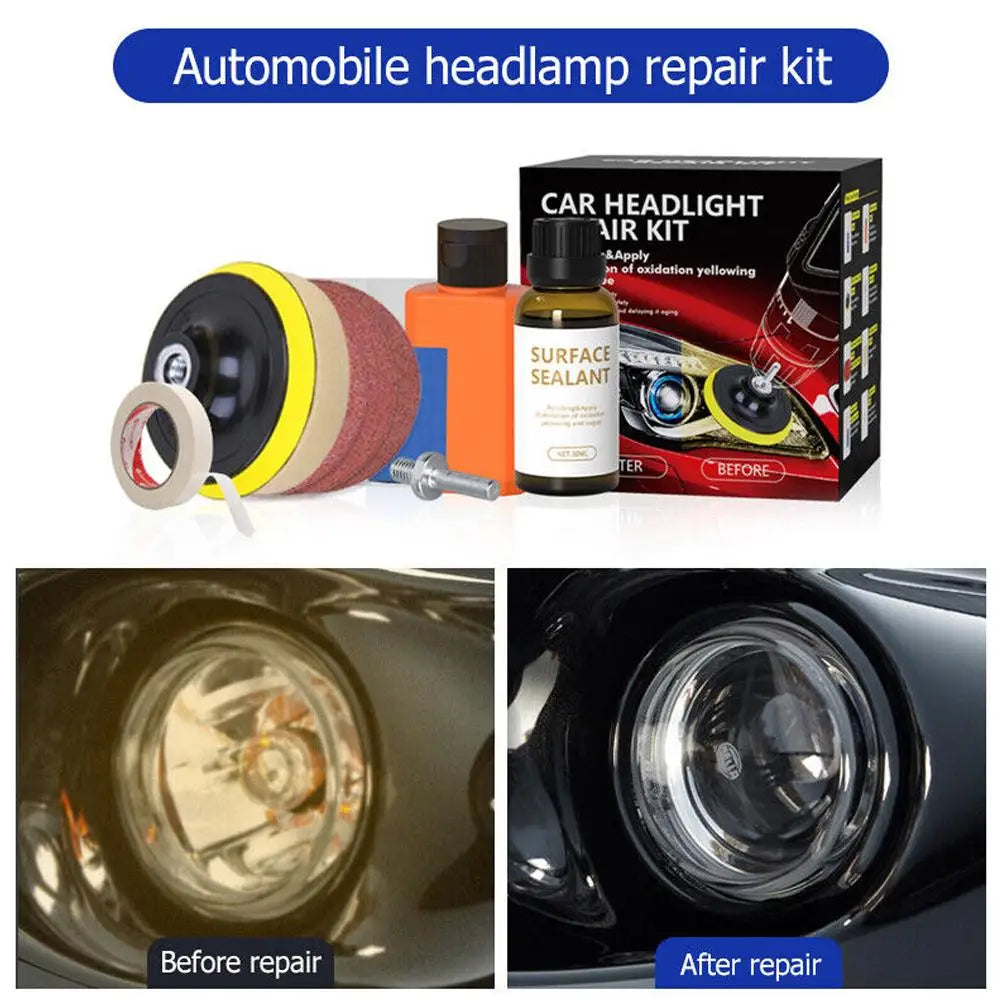 Kit de restauración de faros de coche, abrillantador químico, pulidor de faros, restaurador, juego de pasta de pulido, lijado de cera para faros de coche