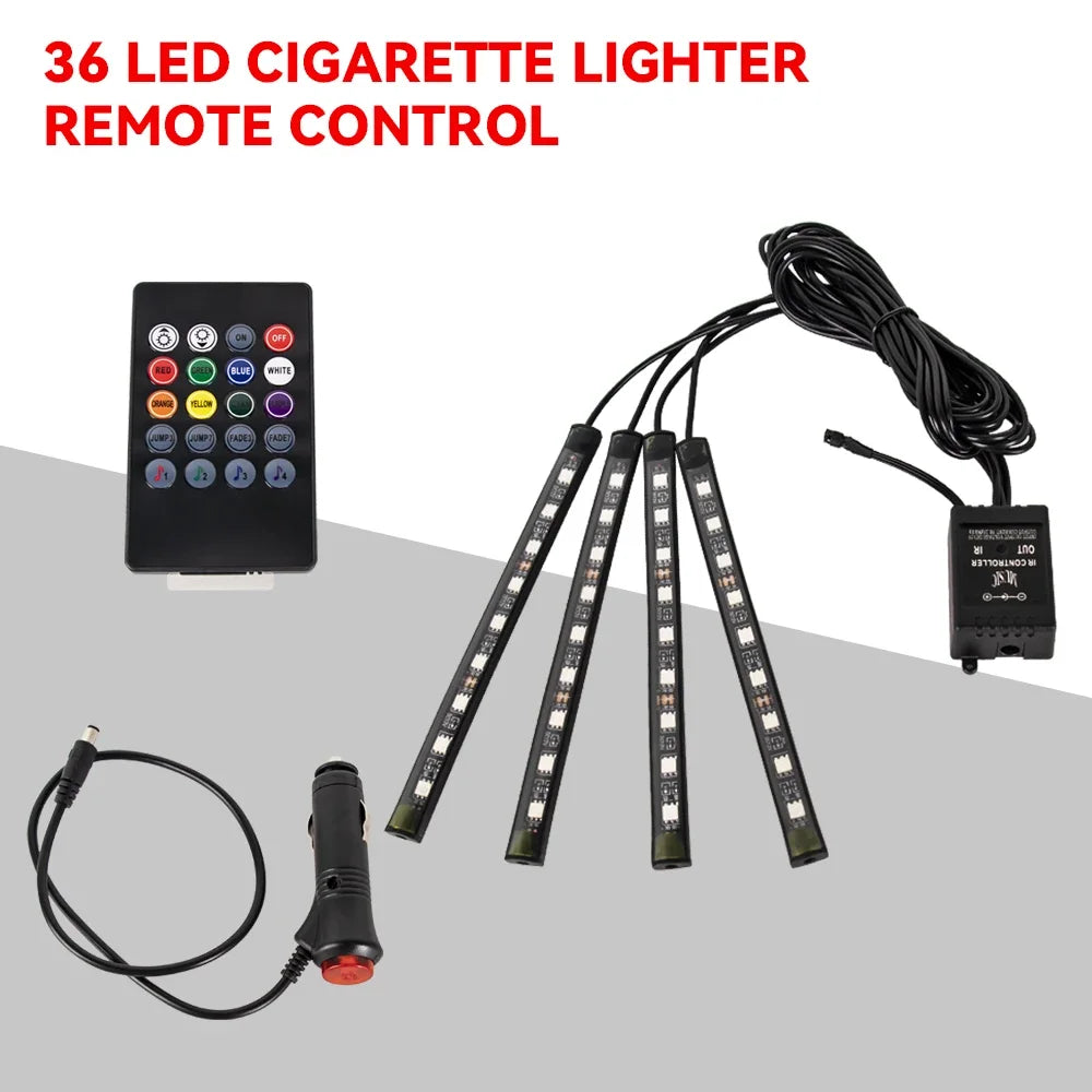 Neón 36 48 72 LED luz ambiental para pies Interior de coche Control remoto inalámbrico por aplicación de música lámpara decorativa de ambiente RGB automática