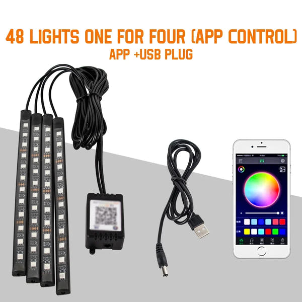 Neón 36 48 72 LED luz ambiental para pies Interior de coche Control remoto inalámbrico por aplicación de música lámpara decorativa de ambiente RGB automática