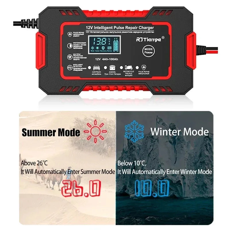 🔌 Cargador Inteligente de Batería 12V 6A con Pantalla LCD – EAFC | Reparación por Pulso para Autos y Motos