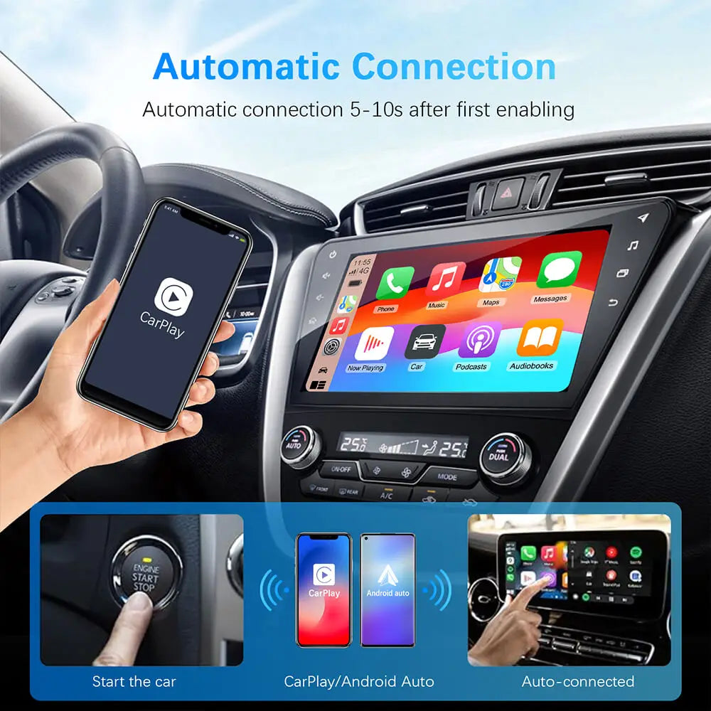 Adaptador 2 en 1 cableado a inalámbrico CarPlay Android Auto para estéreo de coche OEM con USB Plug and Play