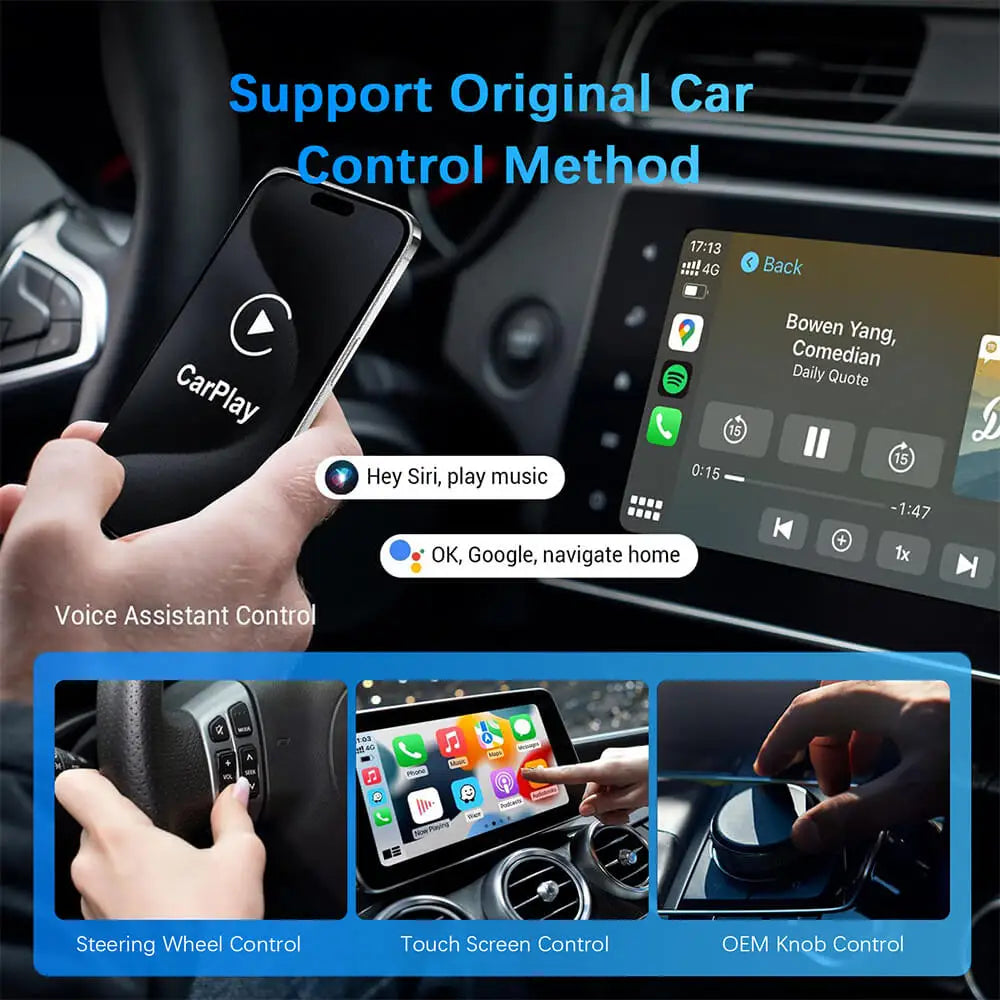 Adaptador 2 en 1 cableado a inalámbrico CarPlay Android Auto para estéreo de coche OEM con USB Plug and Play