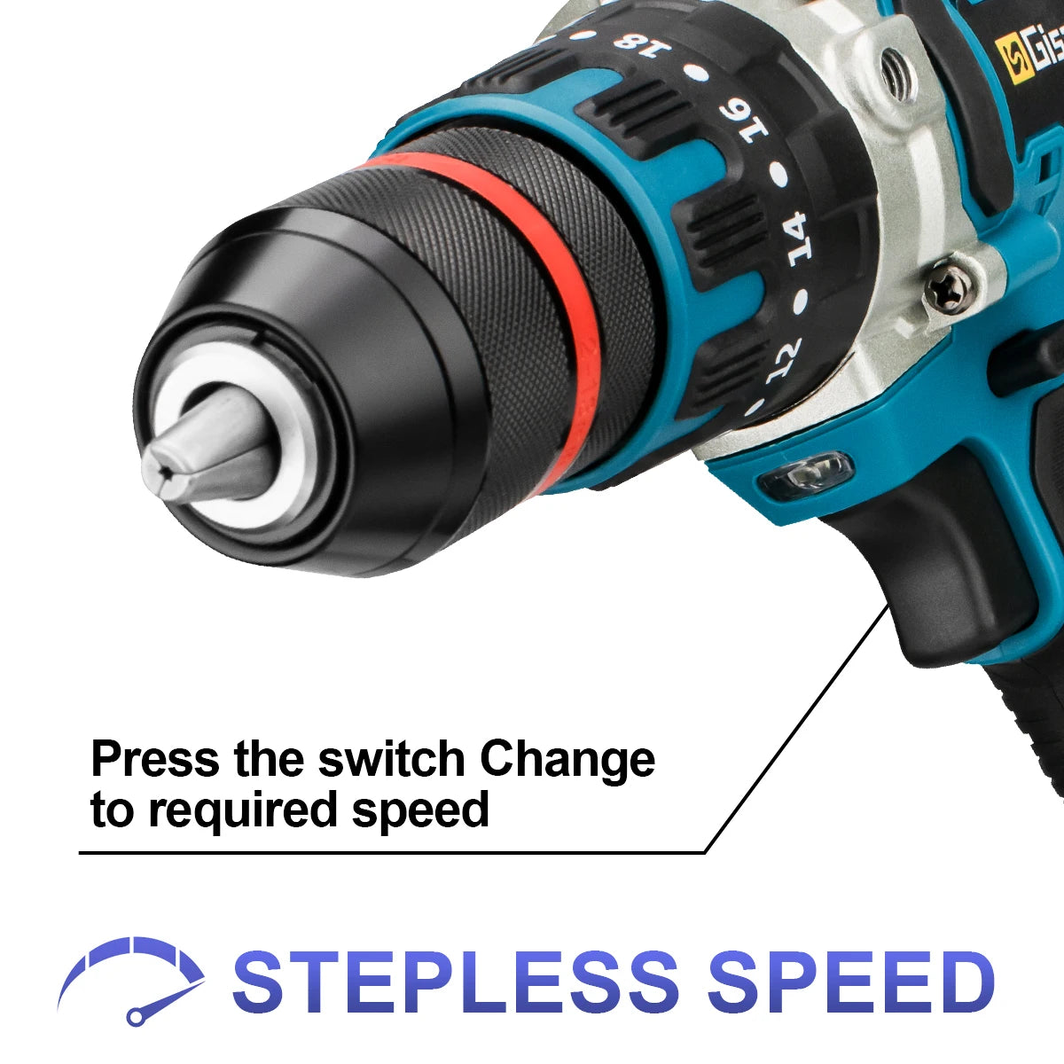 Gisam Taladro Inalámbrico 18V Brushless – Potente Taladro Percutor 3 en 1 con 480 N·m