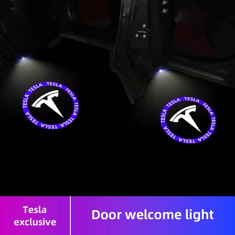 Luces LED Proyectoras Tesla – Bienvenida de Puerta, 2 Piezas (Model 3, S, X, Y, Cybertruck, Roadster)