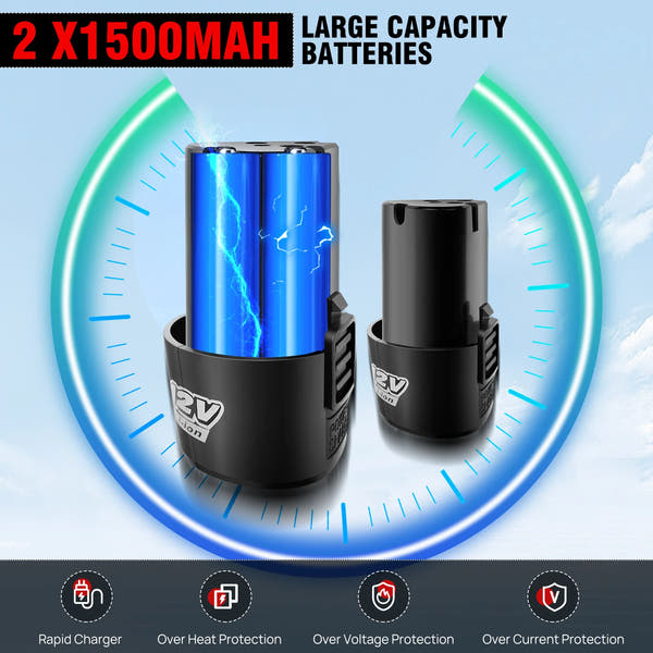 DayPlus Llave de Carraca Inalámbrica 12V Brushless – 200 N·m, 2 Baterías, Set de 7 Vasos (3/8”)