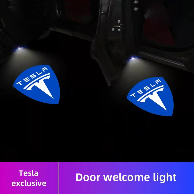 Luces LED Proyectoras Tesla – Bienvenida de Puerta, 2 Piezas (Model 3, S, X, Y, Cybertruck, Roadster)
