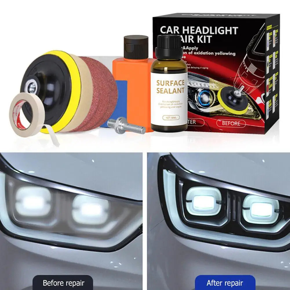 Kit de restauración de faros de coche, abrillantador químico, pulidor de faros, restaurador, juego de pasta de pulido, lijado de cera para faros de coche