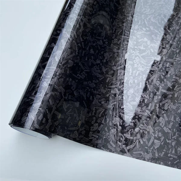 Envoltura de vinilo de fibra de carbono forjado con láser brillante, pegatina autoadhesiva para coche, película de carbono de vinilo brillante impermeable para calcomanía de coche