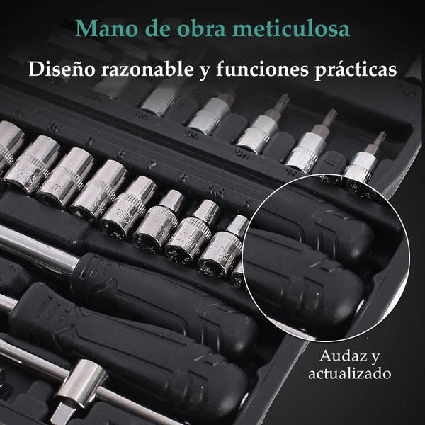 Kit de herramientas para reparación de automóviles de 46 piezas, juego de dados de 1/4 de pulgada, conjunto de llaves de carraca y torque, conjunto de reparación de autos, herramienta para mecánico