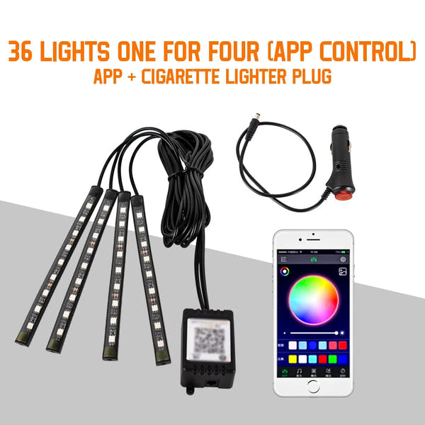 Neón 36 48 72 LED luz ambiental para pies Interior de coche Control remoto inalámbrico por aplicación de música lámpara decorativa de ambiente RGB automática