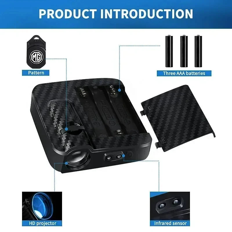 Luces LED de Bienvenida para Puertas MG – Proyector de Logo HD, 2 Piezas, Fibra de Carbono