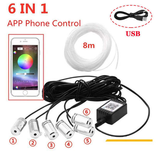 ¡Ilumina tu auto! Luces LED RGB 8M con Control por App – Kit 6 en 1 para Interior Vehicular