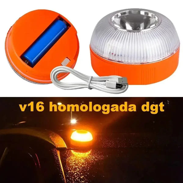 Luz recargable Dgt V16, luz de advertencia intermitente estroboscópica de inducción magnética para ayuda de emergencia de coche homologada