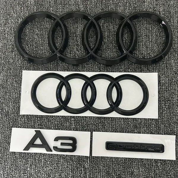 Logotipo de 4 anillos ABS negro capó de coche capó delantero parrilla maletero trasero emblema