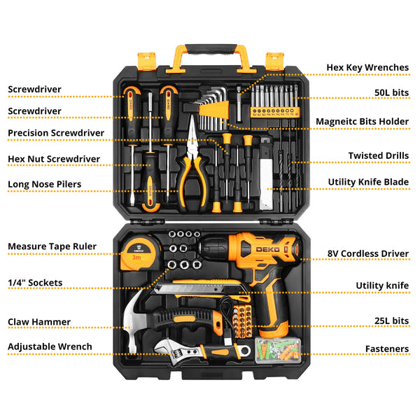 Set de Herramientas Eléctricas DEKO DKMT126 | Taladro + Destornillador + Accesorios